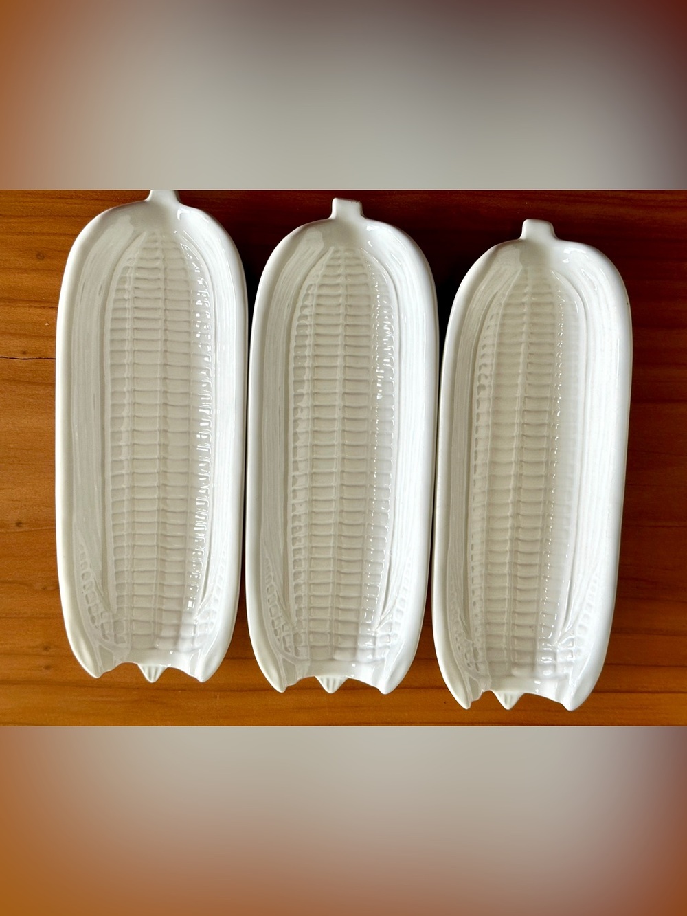 Vintage Bordallo Pinheiro White Ceramic Corn on the Cob Dish Trays - Portugal x3